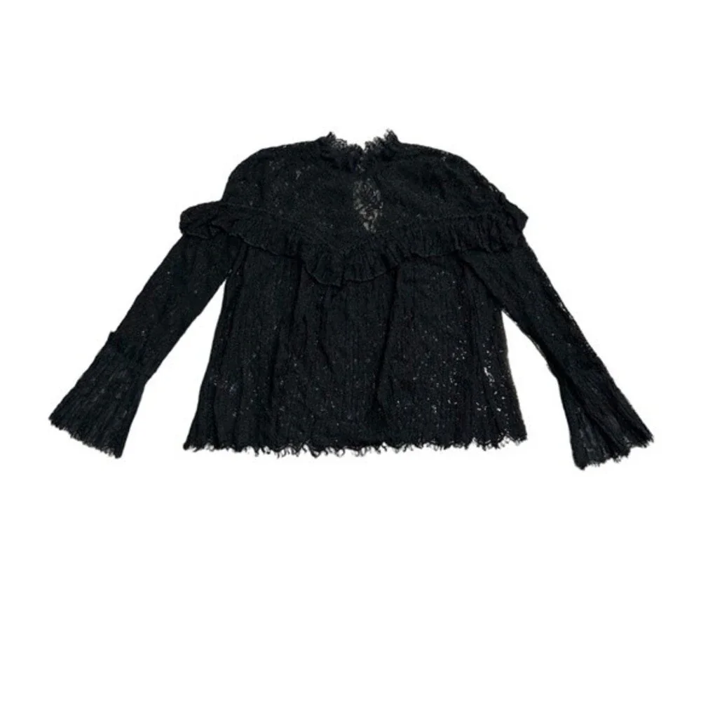 Saylor x Revolve Mariella Lace Ruffle Blouse in Black Goth Witchy